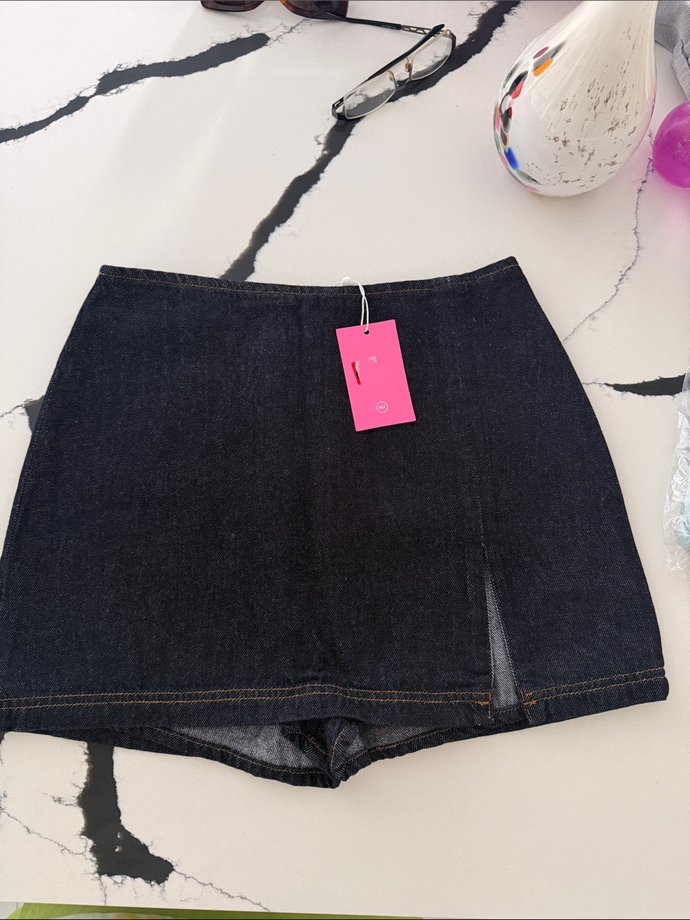 Amanda Uprichard Dark Denim Skort with Front Slit